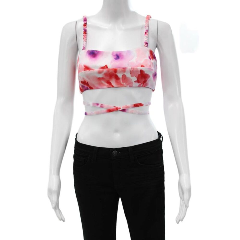 Paola Zuin Womens Cropped Tank Square Neck Pink Floral Tie Sleeveless Size 40